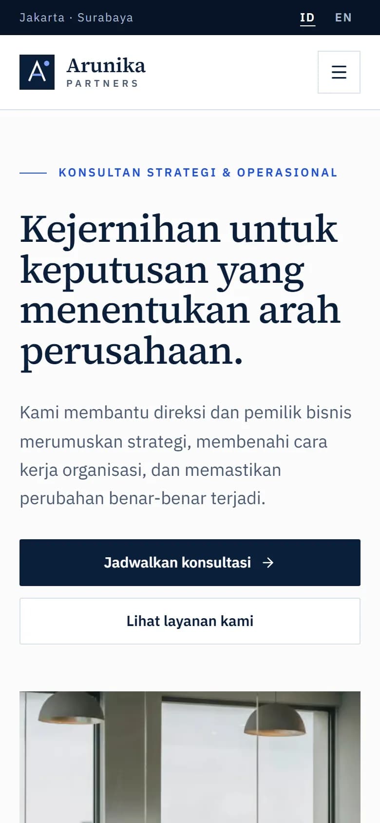 Beranda demo Arunika Partners di ponsel