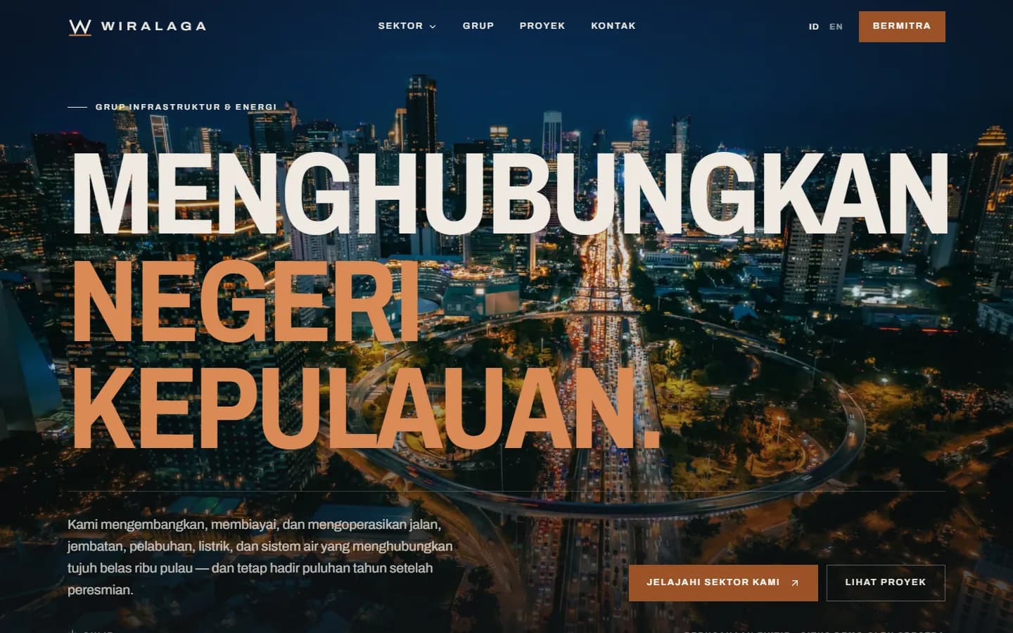 Beranda demo Wiralaga di layar desktop