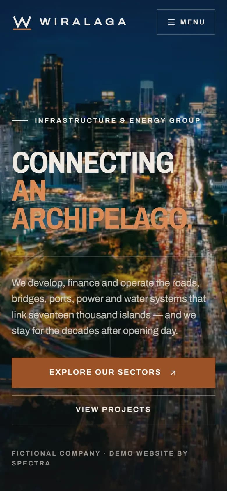 Wiralaga demo home page on mobile