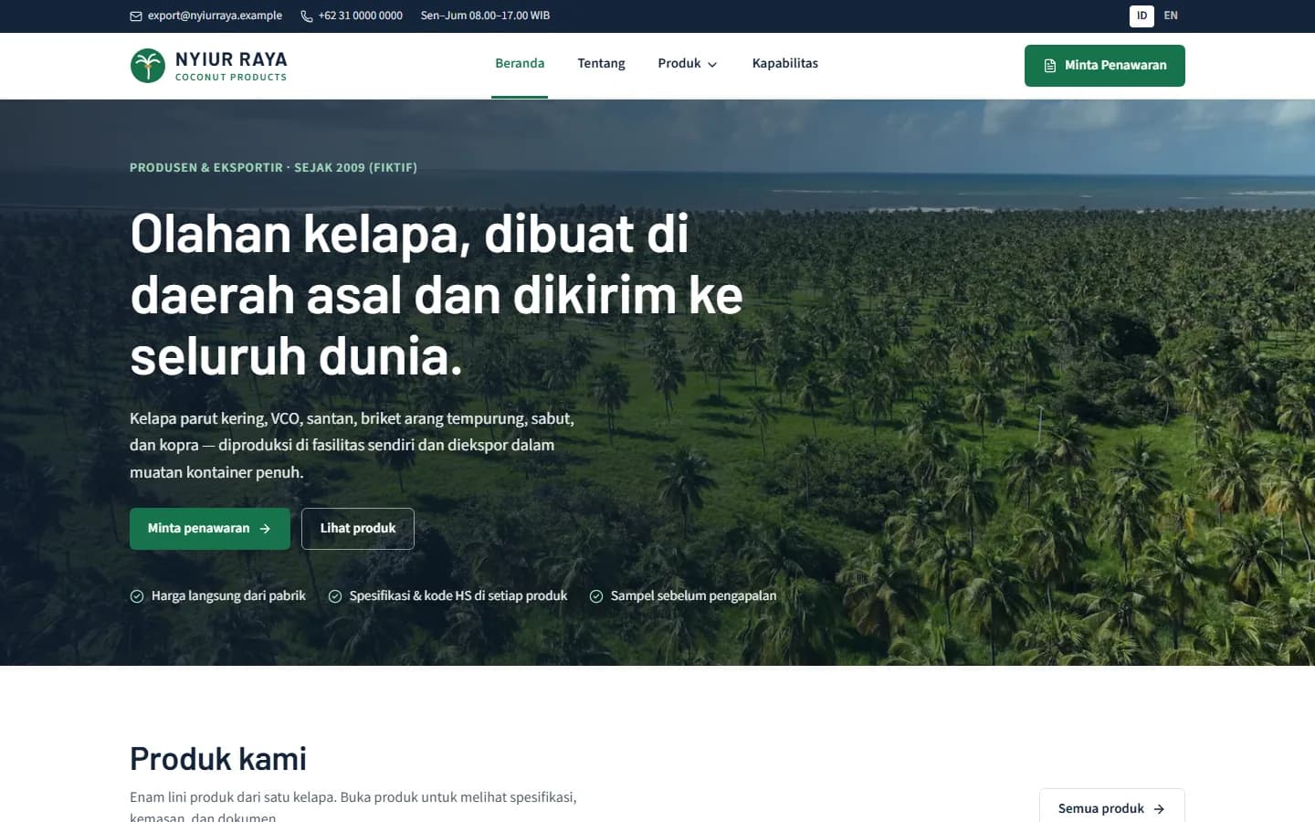 Beranda demo Nyiur Raya di layar desktop