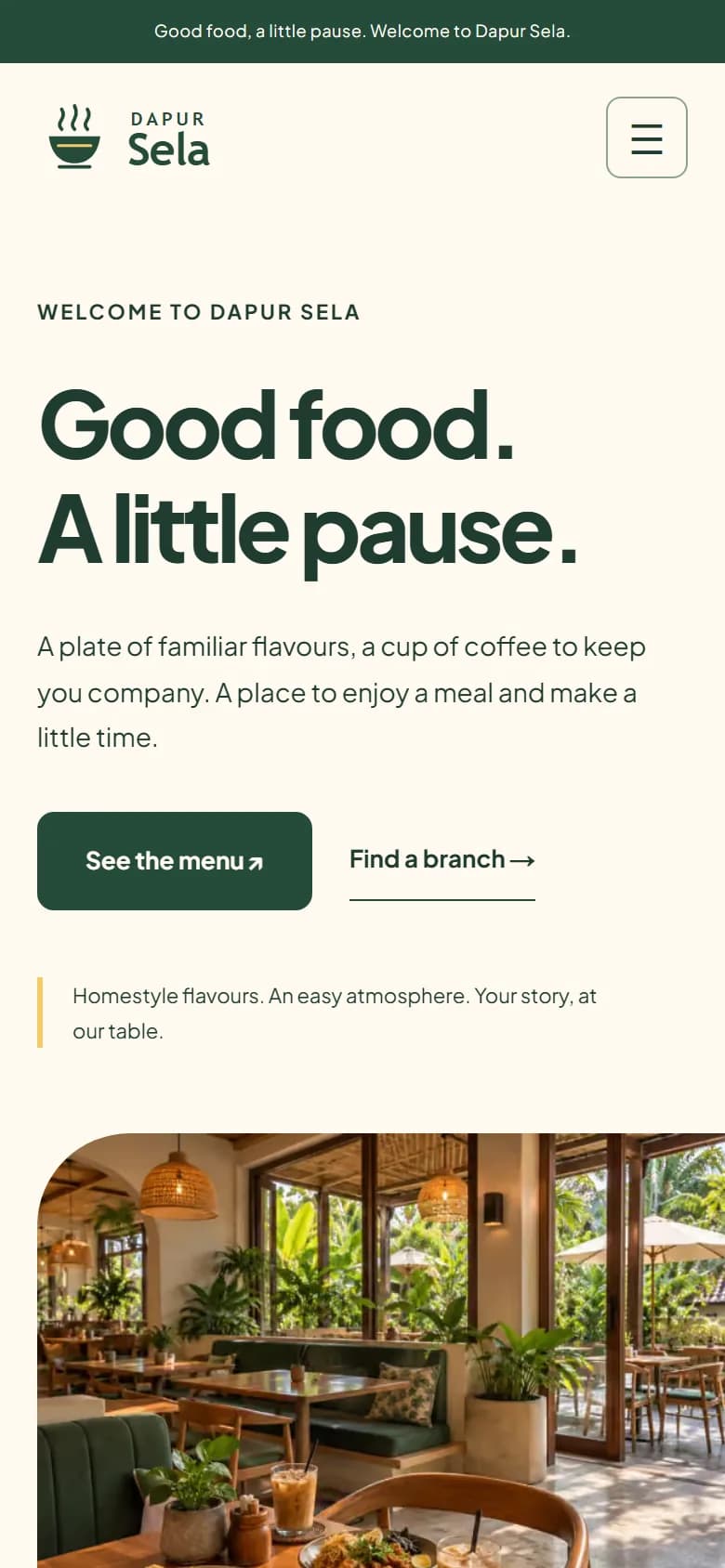 Dapur Sela demo home on mobile