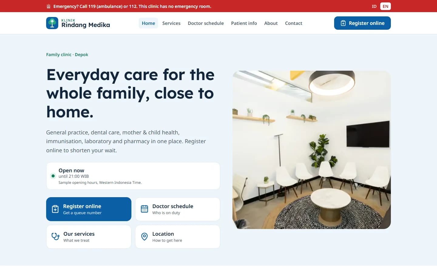 Klinik Rindang Medika demo home page on desktop