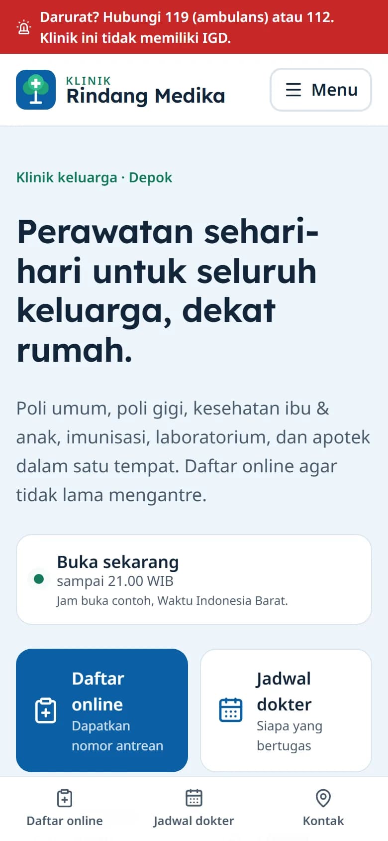 Beranda demo Klinik Rindang Medika di ponsel