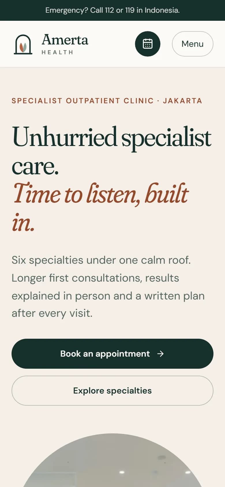 Amerta Health demo home page on mobile