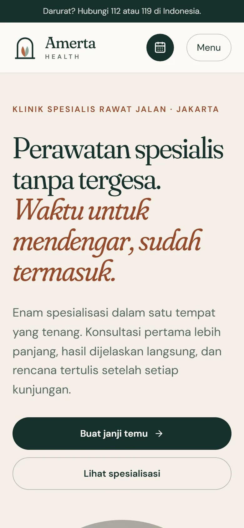 Beranda demo Amerta Health di ponsel