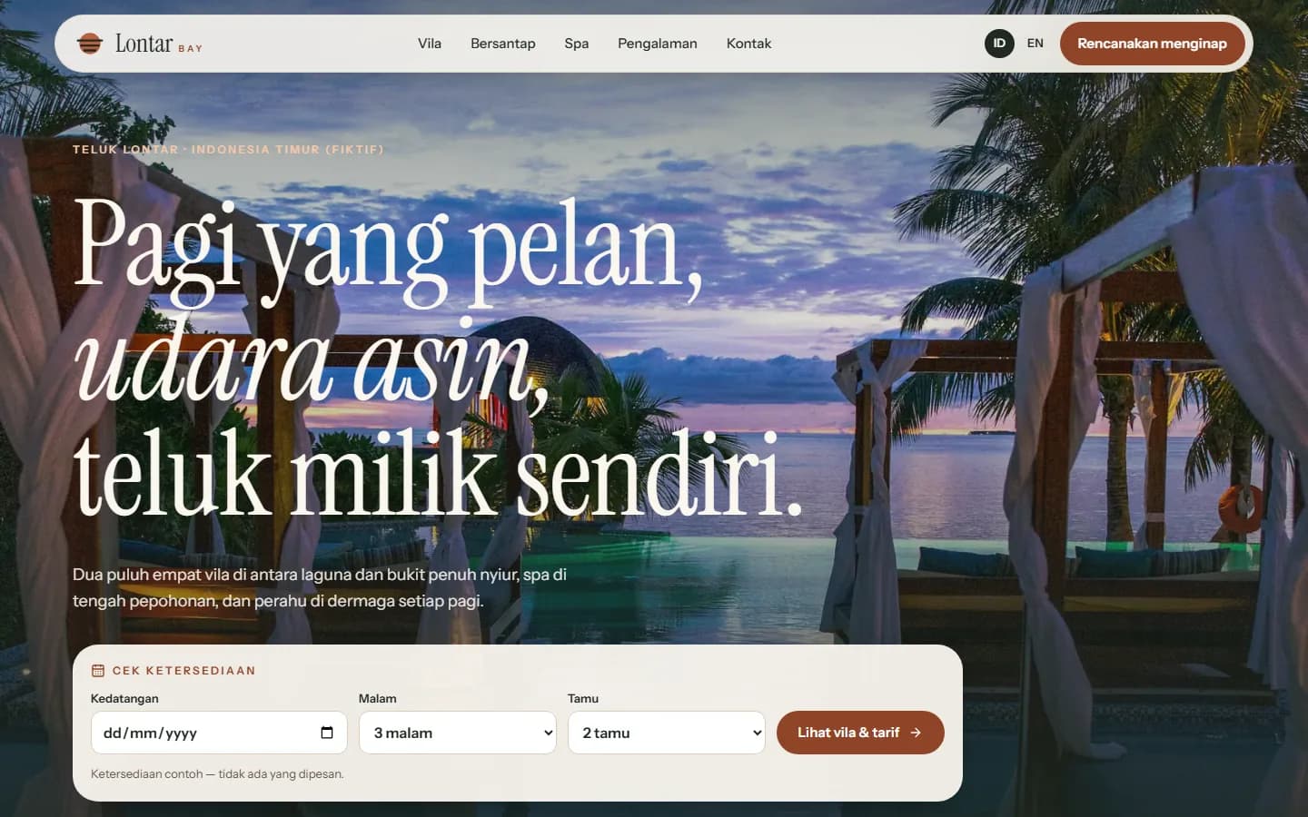 Beranda demo Lontar Bay di layar desktop