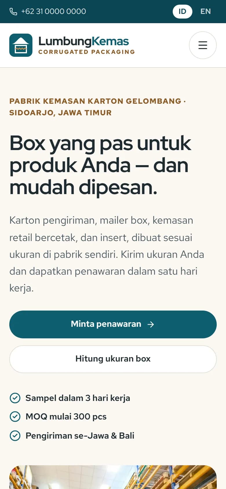 Beranda demo Lumbung Kemas di ponsel