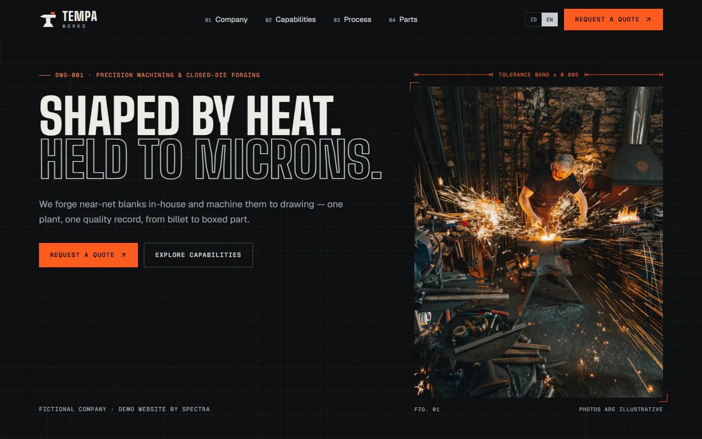 Tempa Works demo home page on desktop