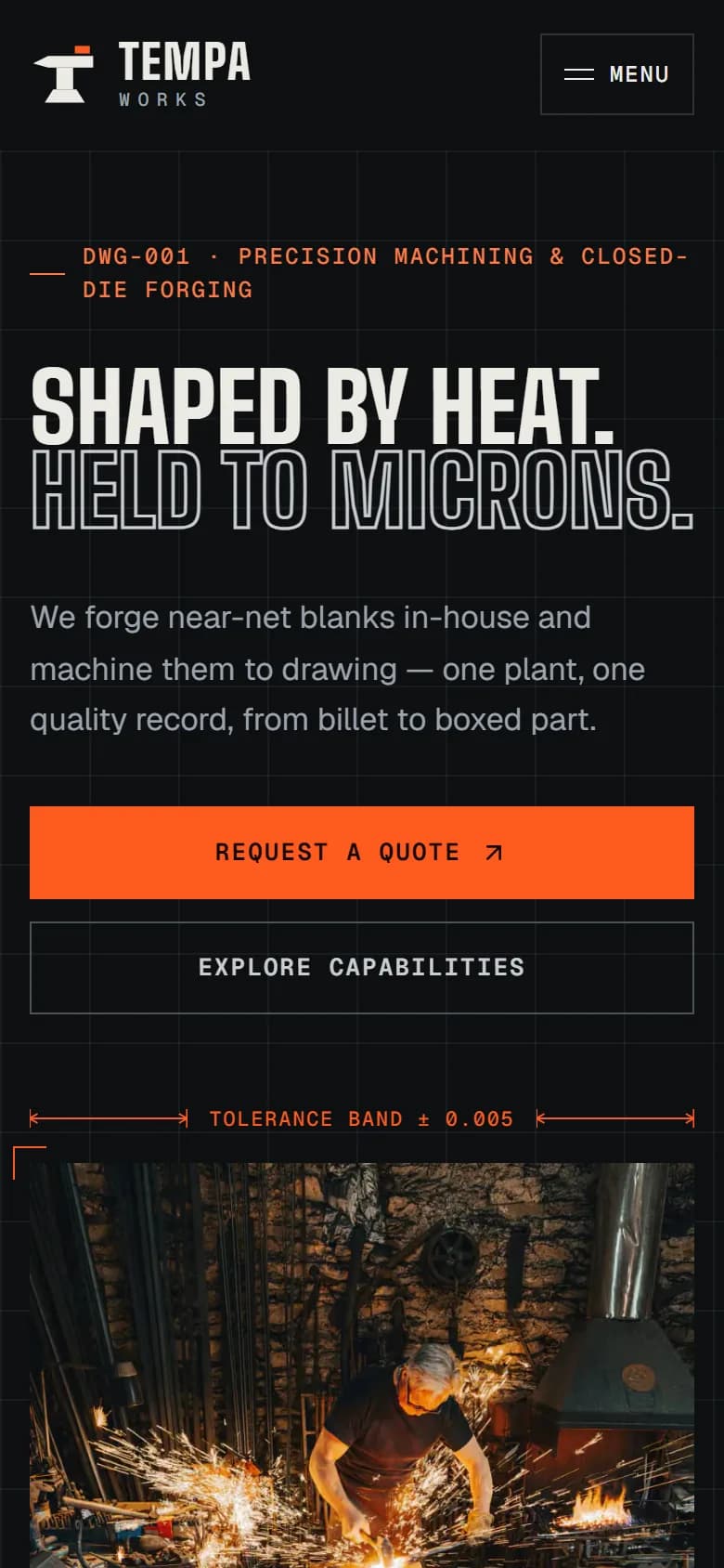 Tempa Works demo home page on mobile
