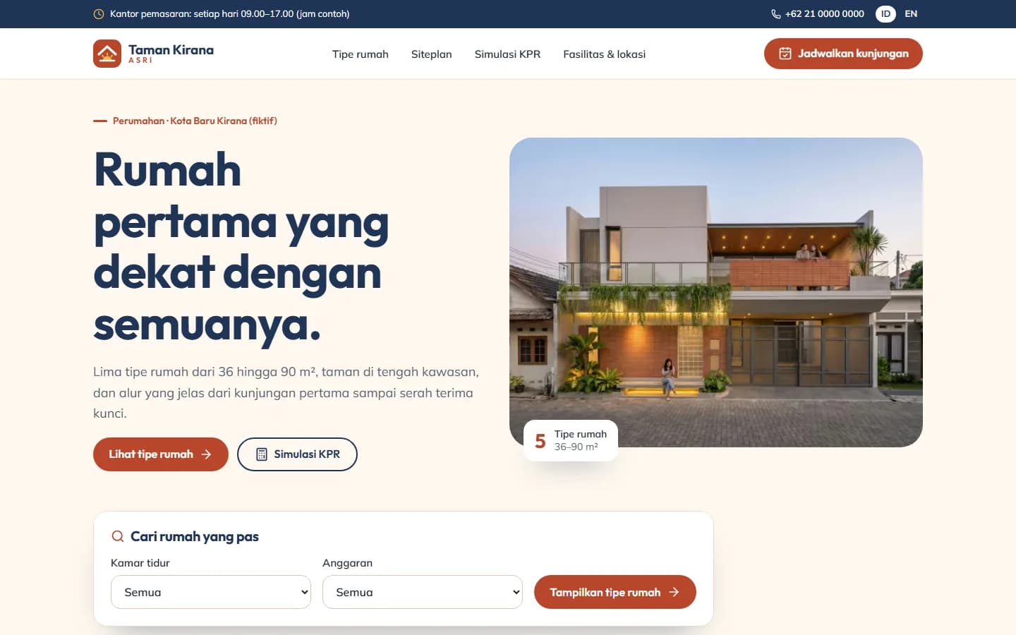 Beranda demo Taman Kirana Asri di layar desktop