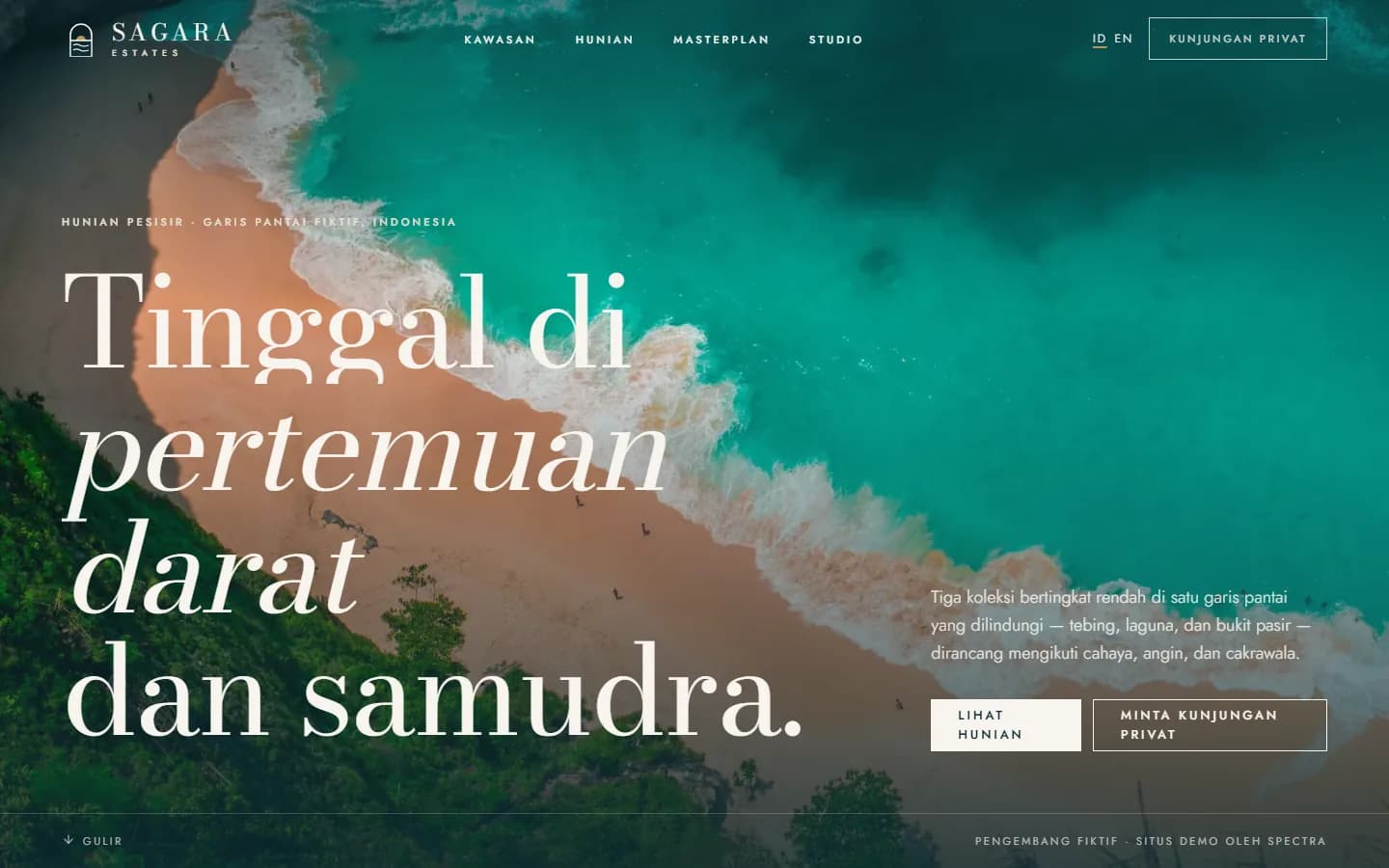 Beranda demo Sagara Estates di layar desktop