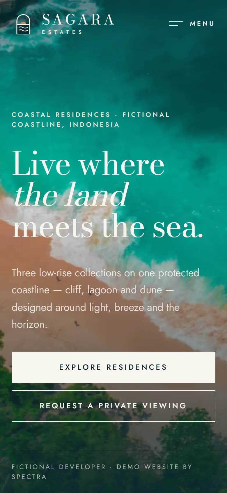 Sagara Estates demo home page on mobile