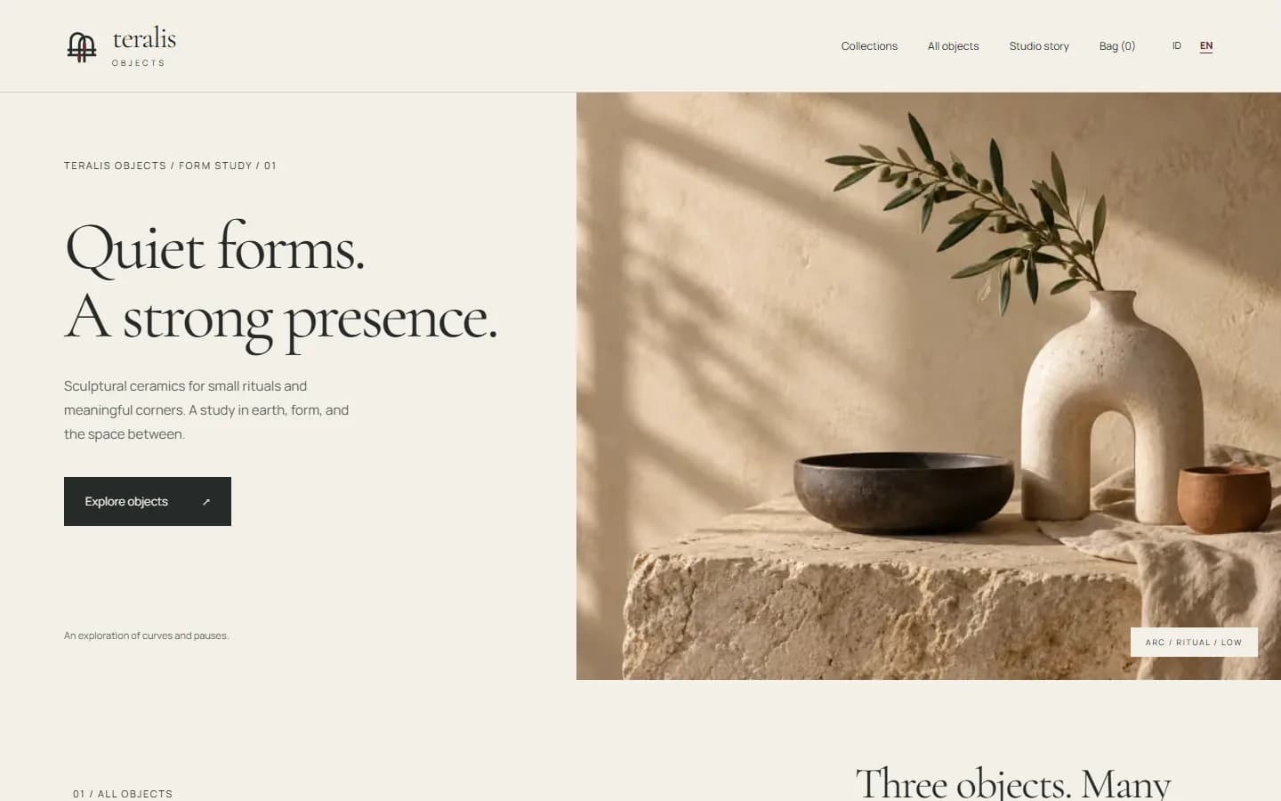 Teralis Objects demo home on desktop