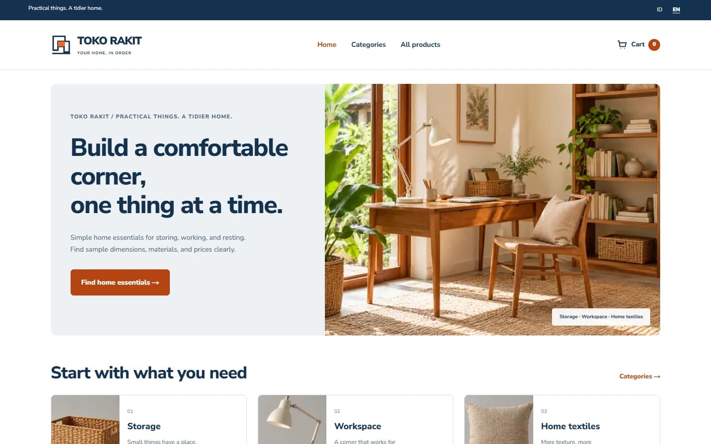 Toko Rakit demo home on desktop