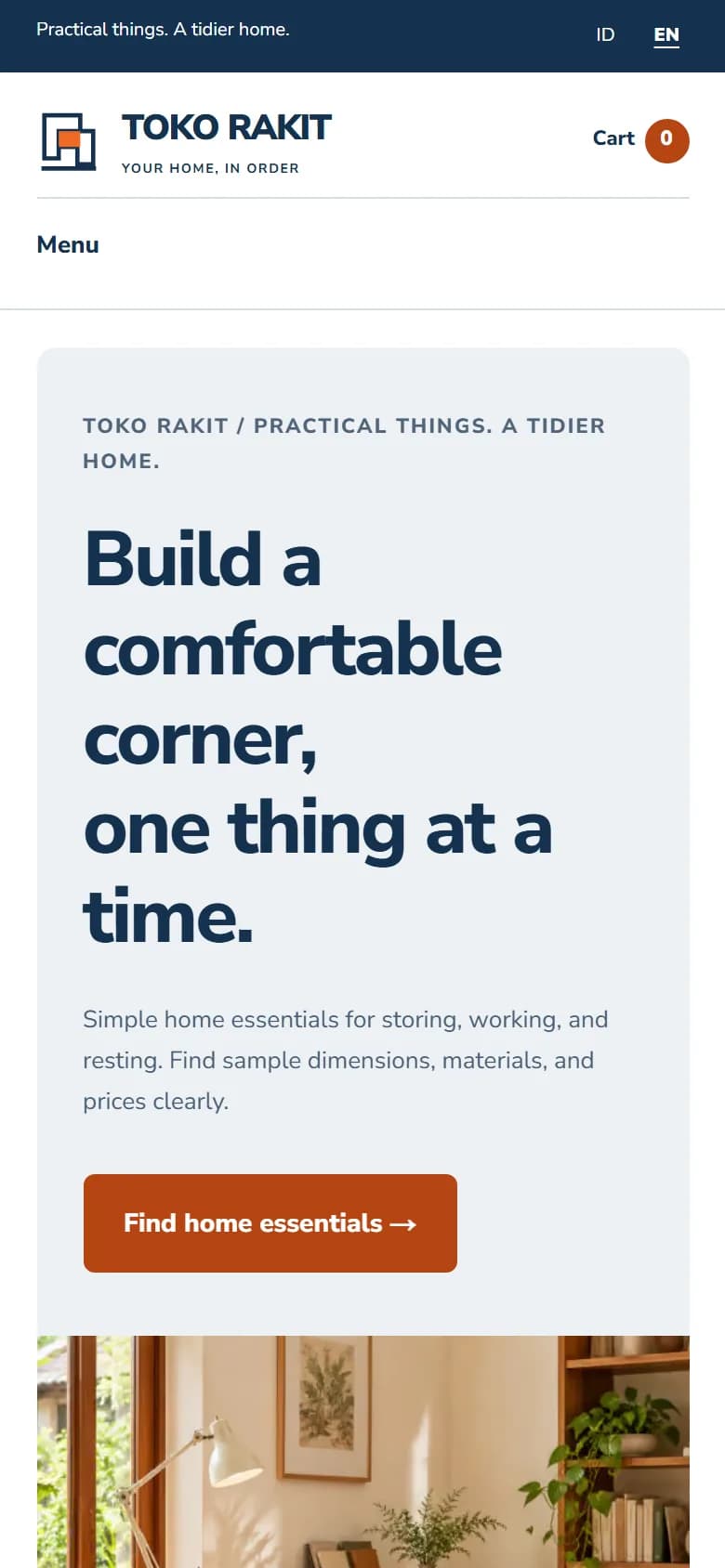 Toko Rakit demo home on mobile