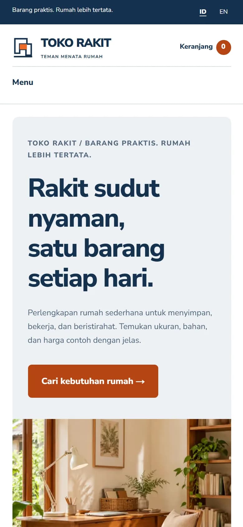 Beranda demo Toko Rakit di ponsel