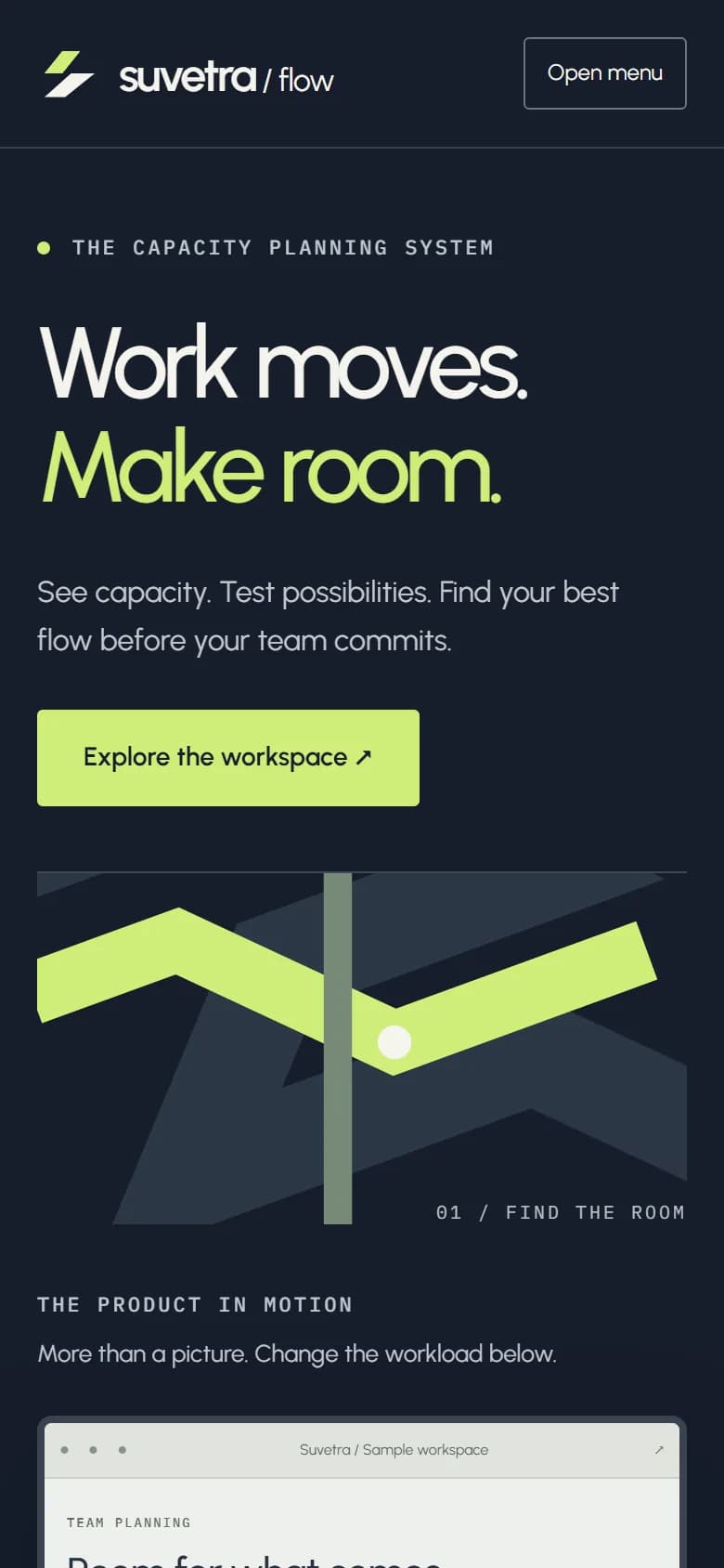Suvetra Flow demo home on mobile