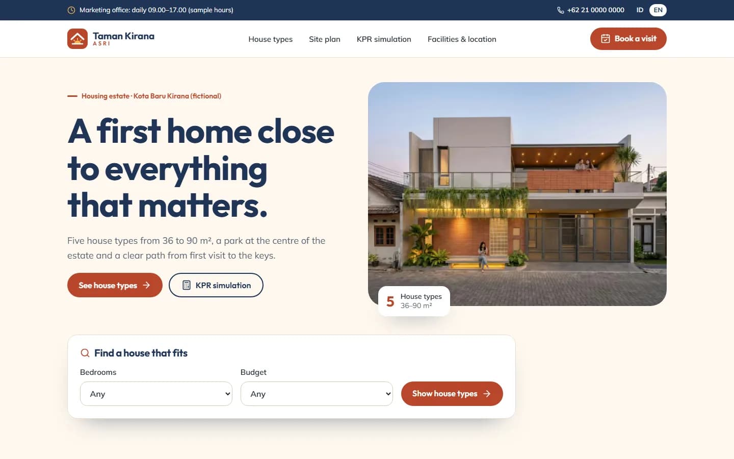 Taman Kirana Asri demo home page on desktop