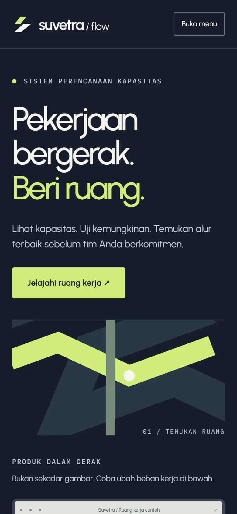 Beranda demo Suvetra Flow di ponsel